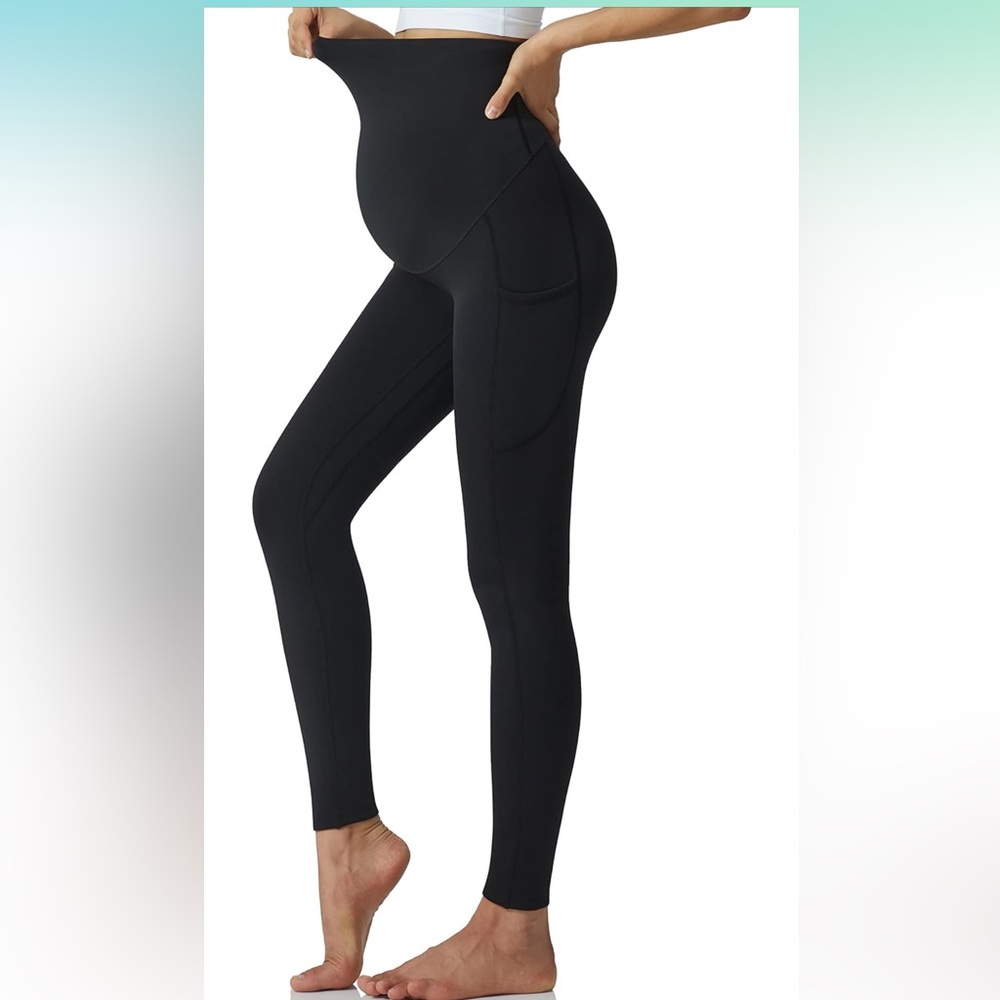 Black fleece lined Maternity leggings size Medium